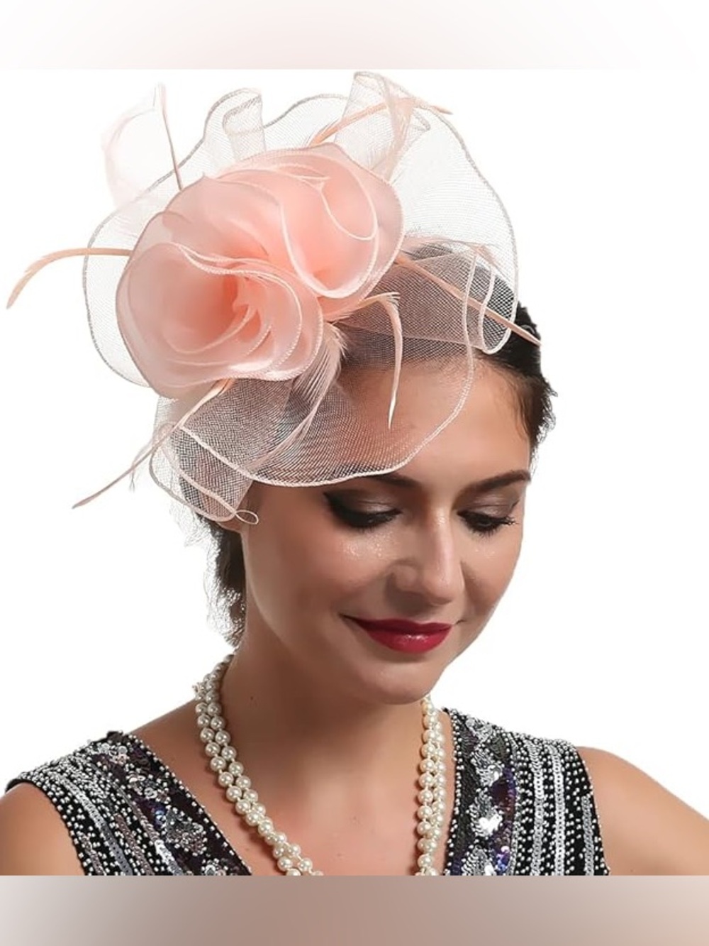Peach Floral Mesh Fascinator Headpiece Hat-Tea Parties, Weddings,Kentucky derby